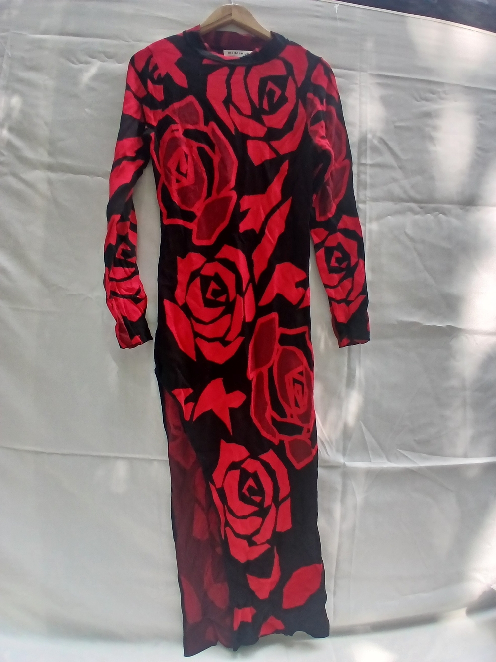 Long Sleeve Black Dress with Red Rose Print